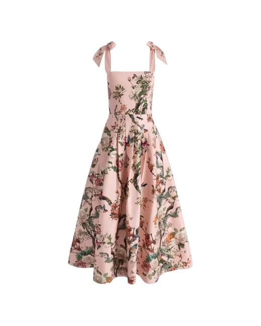 Alice + Olivia Pink Floral-Print Bow-Detail Dress