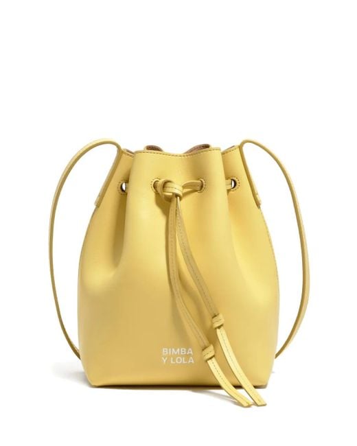 Bimba Y Lola Yellow Leather Drawstring-Closure Bucket Bag
