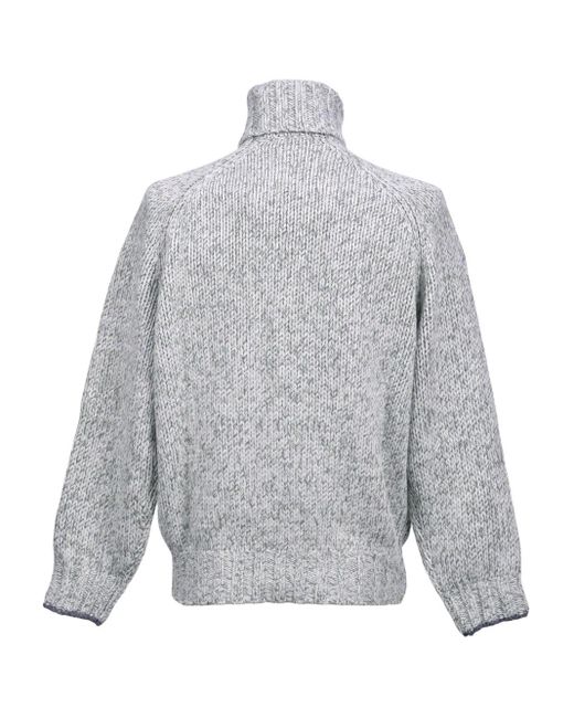 Brunello Cucinelli Gray Turtleneck Ribbed Knit Sweater for men