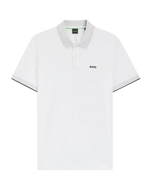 Boss White Patterned-Collar Polo Shirt for men