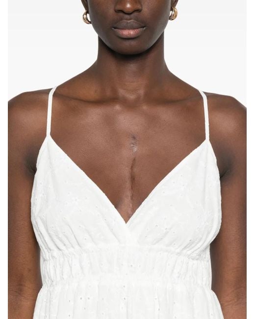 Polo Ralph Lauren White Flowy Midi Dress With V-Neckline And Tiered Hem