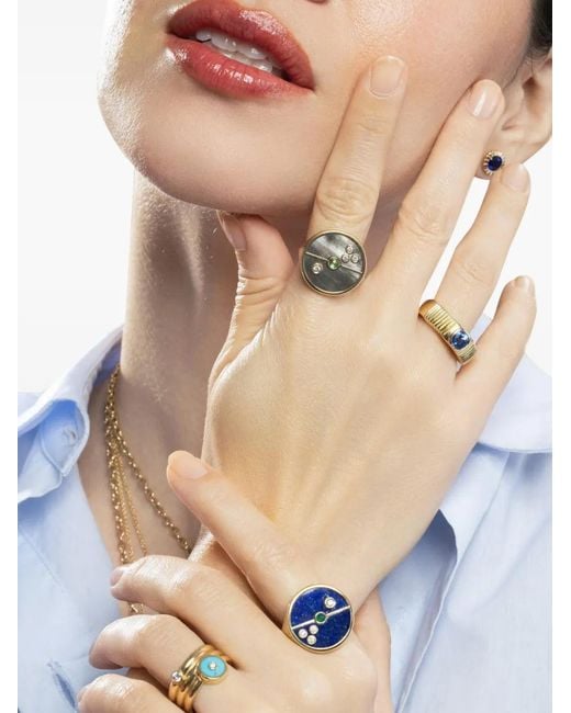 Retrouvai Metallic Pleated-Design Sapphire Ring