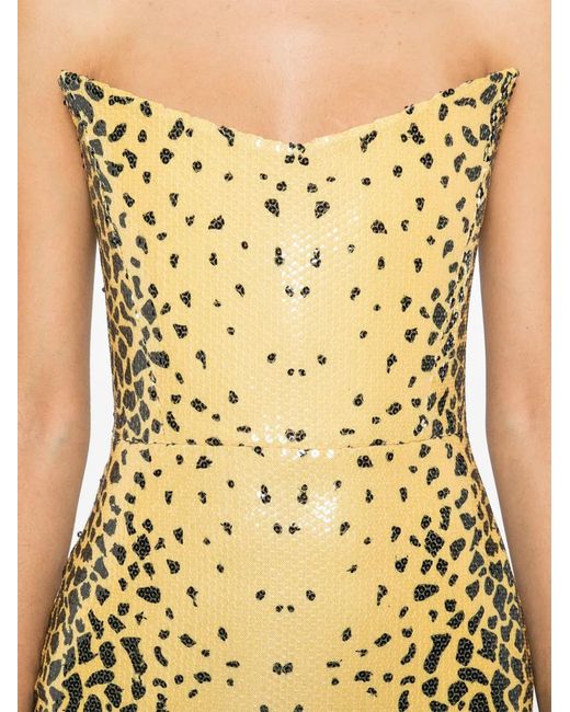 Alex Perry Metallic Strapless Cheetah-Print Maxi Dress
