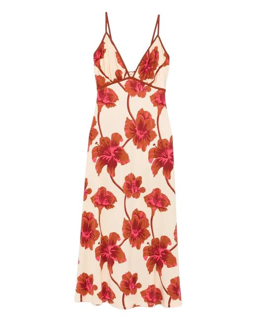 Johanna Ortiz Red Sendero De Astromelias Midi Dress