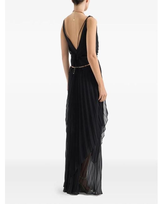 Genny Black Pleated V-Neck Dress