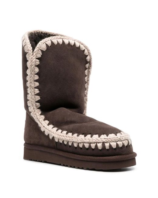 Mou Brown Logo-Patch Suede Ankle Boots