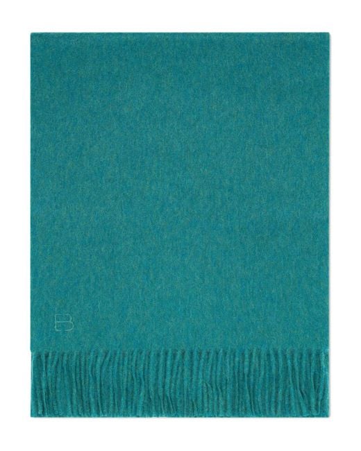 Eric Bompard Green Monogram Fringed Cashmere Scarf