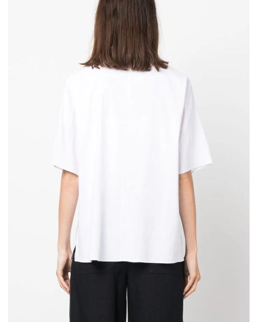 Vince White Split-Neck Short-Sleeved Blouse