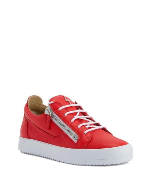 Giuseppe Zanotti Red Zip-Detail Leather Low-Top Sneakers for men