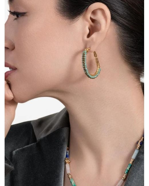 Gas Bijoux Metallic Lyre Beaded Hoop Earrings