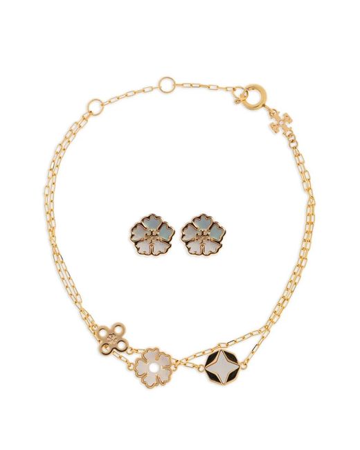 Set Orecchini E Bracciale Forget Me Not di Tory Burch in White
