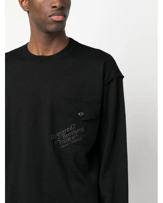 DSquared² Black Ribbed Crew Neck Jumper for men