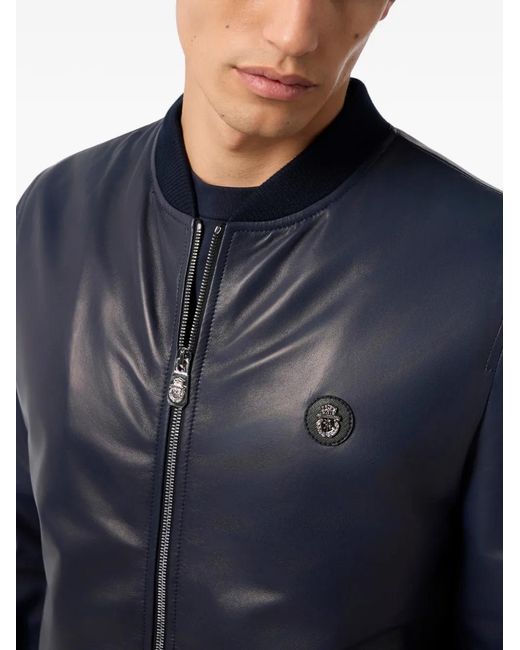 Billionaire Blue Zip-Up Bomber Jacket for men