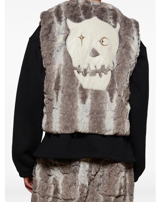 THUG CLUB Brown Tc Skull Faux-Fur Vest for men