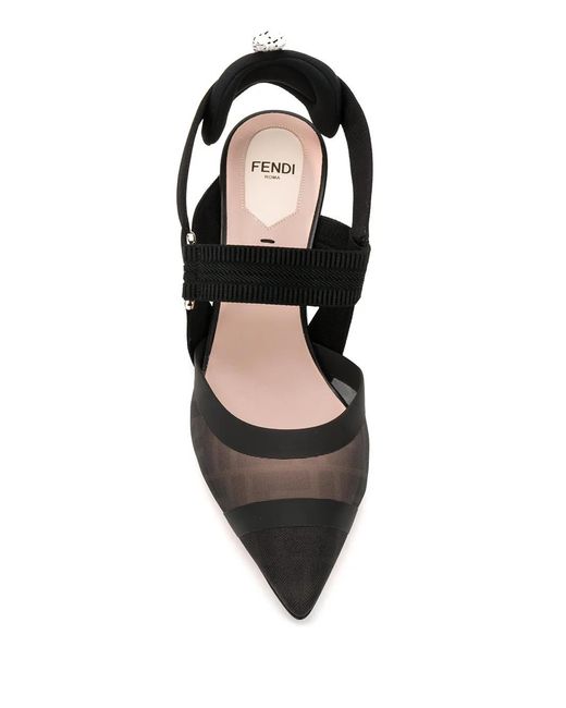 Fendi Black Colibri Mesh Slingback Pumps