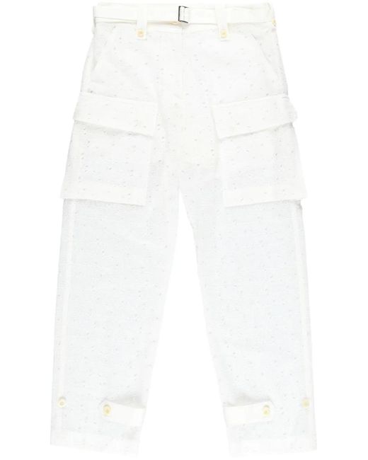 Sacai White Logo-Embroidery Trousers
