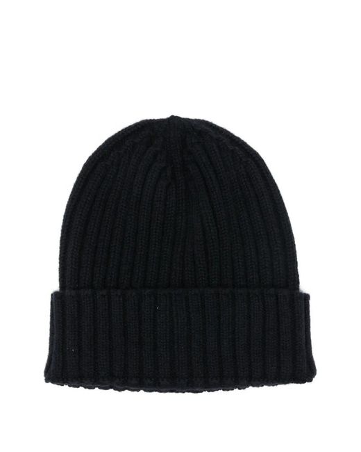 Dell'Oglio Black Ribbed Beanie Hat for men