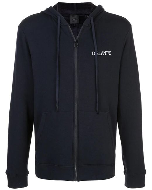 Delantic Blue East Atlanta Velour-Lined Zip Hoodie for men