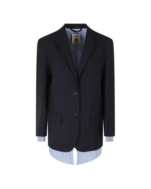 Semicouture Blue Deana Layered-Detail Single-Breasted Blazer