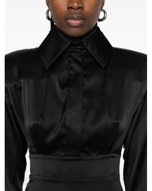Vestiaire d'un Oiseau Libre Black Padded-Shoulder Silk Dress