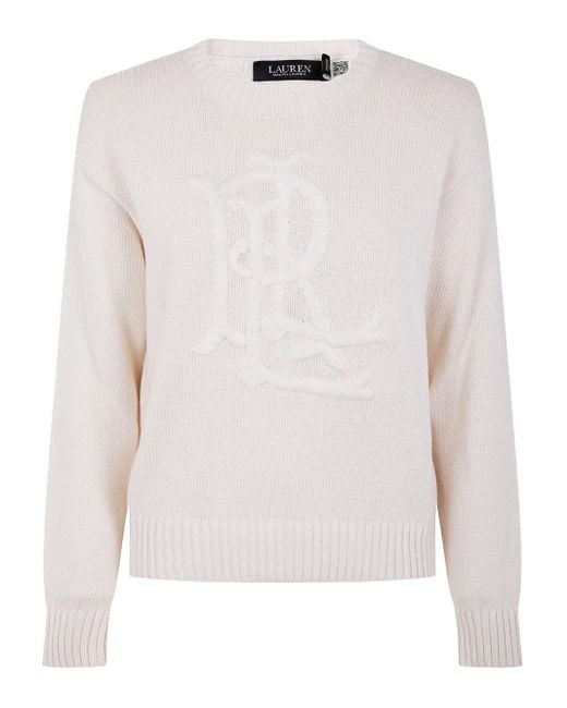 Ralph Lauren White Logo-Embroidered Cotton Sweater