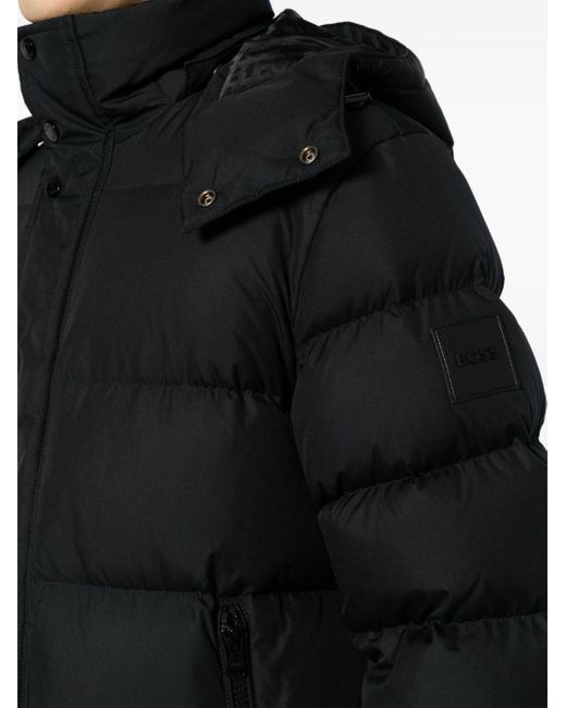 Long-length hooded padded coat di Boss in Black da Uomo