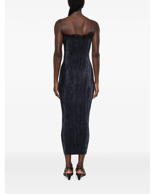 FFORME Blue Lace-Trim Plissé Dress