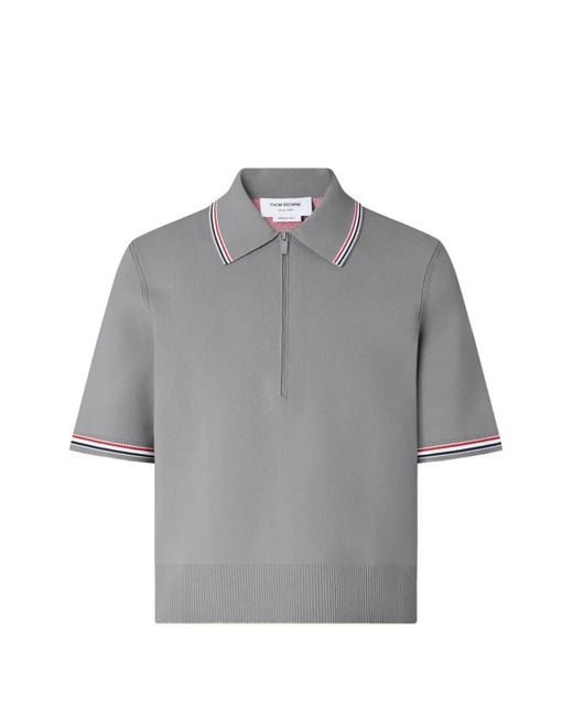Thom Browne Gray Browne 65 Intarsia Zip Polo for men