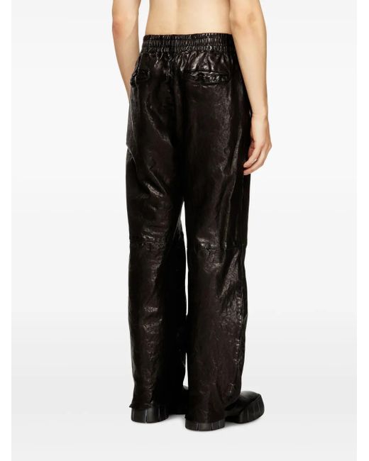 DIESEL Black P-Bru Leather Trousers for men