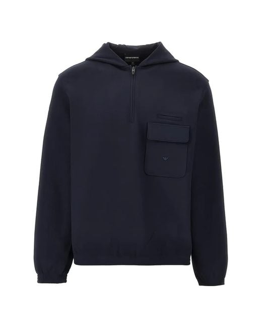 Emporio Armani Blue Travel Essential Quarter-Zip Pocket Hoodie for men