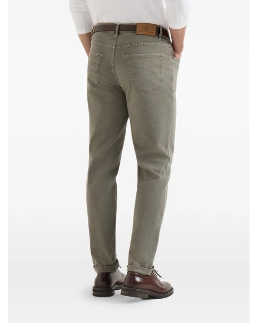 Brunello Cucinelli Gray Garment-Dyed Comfort Lightweight Denim Traditional Fit Five-Pocket Trousers for men
