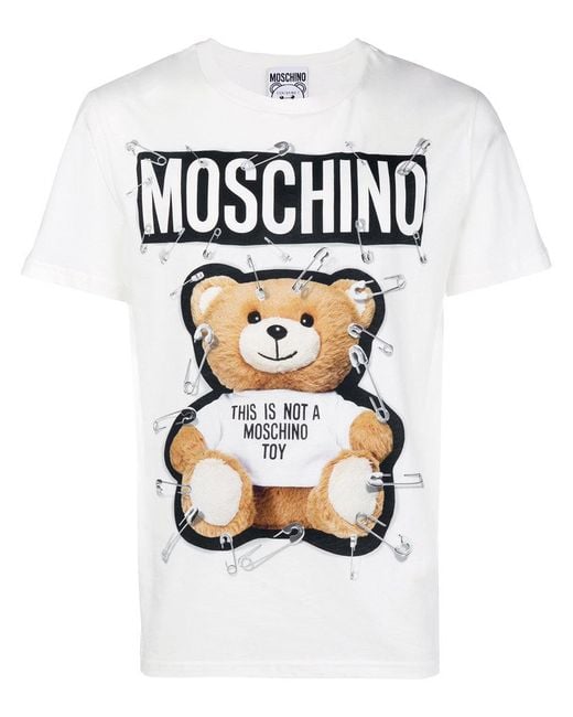 Camiseta con estampado de oso e imperdibles Moschino de hombre de color  Blanco