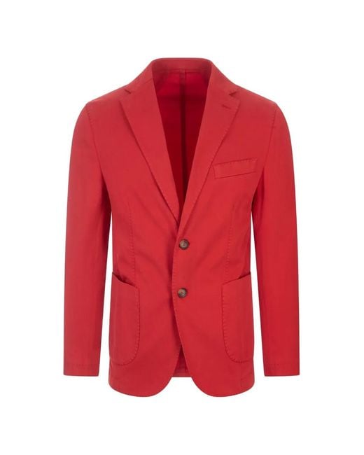 RUSSO CAPRI Red Oxford Button Cotton Blazer for men