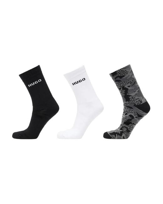 HUGO Gerippte Socken Mit Logo (3Er-Set) in Black für Herren
