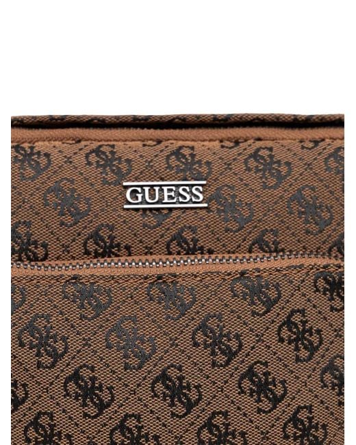 Guess Brown Monogram-Pattern Messenger Bag for men