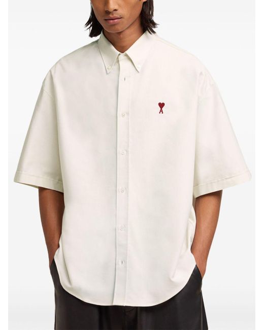 Chemise en coton à logo brodé AMI pour homme en coloris White