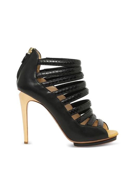 Linda Farrow Black Snakeskin-Effect Multi-Strap Sandals
