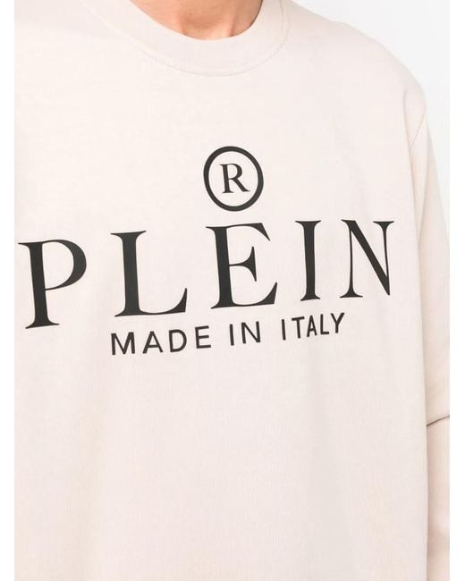 Philipp Plein Natural Logo-Print Crew-Neck Sweatshirt for men
