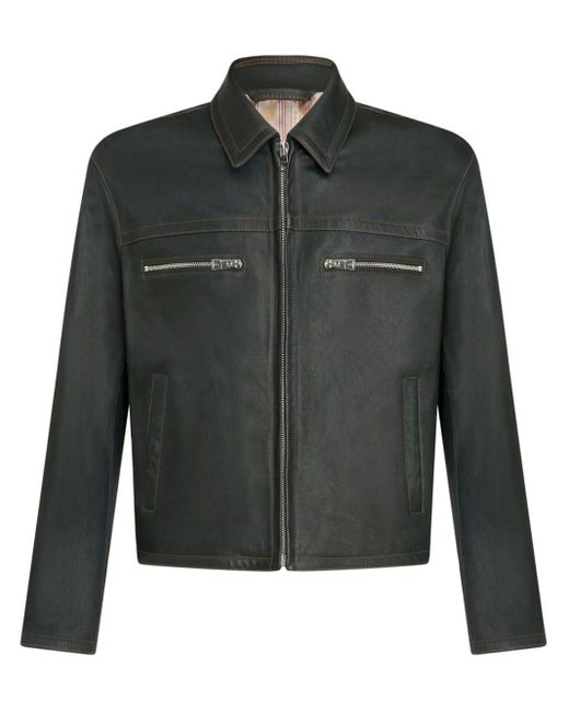 Etro Black Debossed-logo Leather Jacket for men
