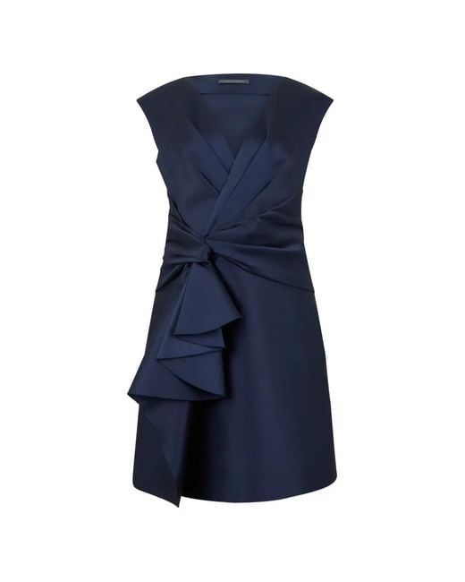 Alberta Ferretti Blue Draped Ruffled Mini Dress