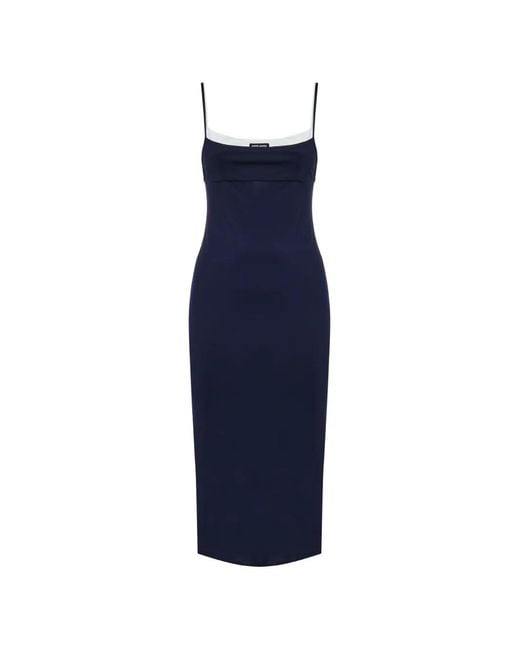 Miu Miu Blue Layered-Effect Square-Neck Midi Dress