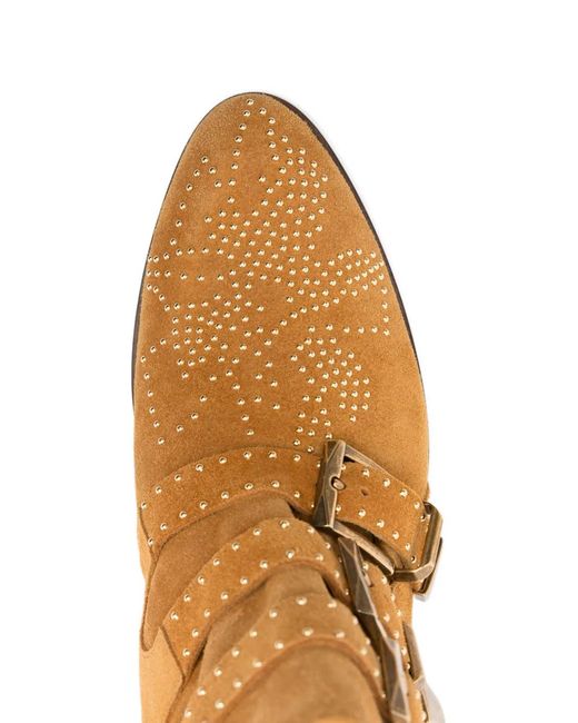 Chloé Brown 50Mm Buckled Studded Boots