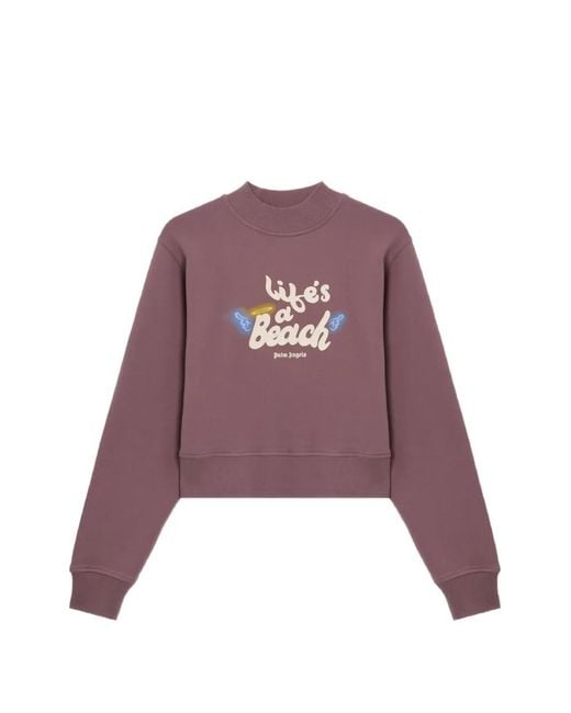 Palm Angels Purple Life's A Beach Cropped Sweatshirt