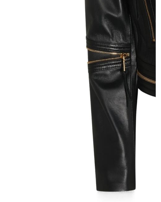 Elisabetta Franchi Black Zip-Detail Leather Jacket