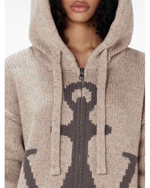 J.W. Anderson Brown Intarsia-knit Hooded Cardigan