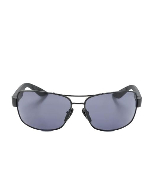 Prada Blue Rectangle-Frame Logo-Print Sunglasses for men