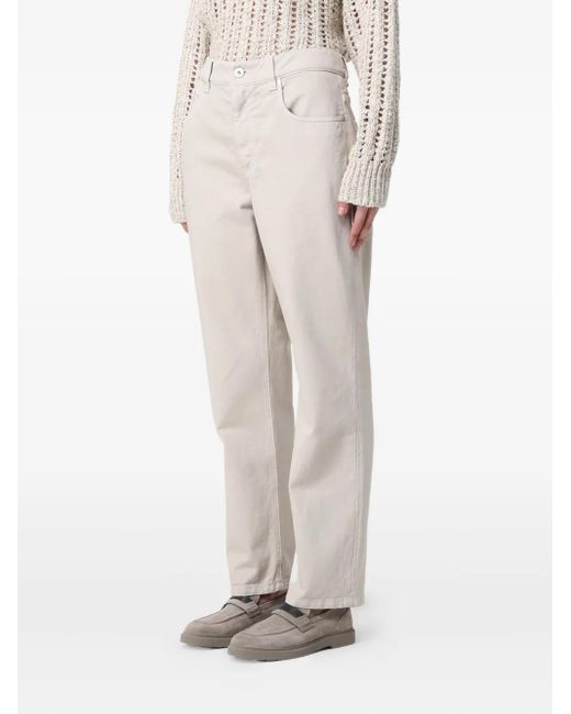Brunello Cucinelli Natural Logo-Patch Trousers
