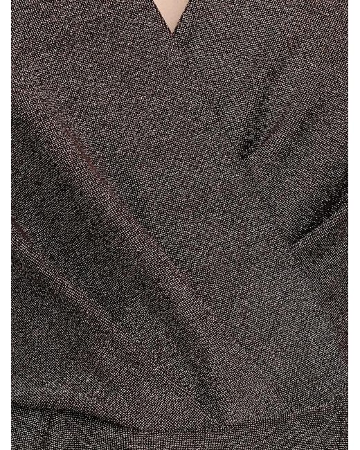 Morgan Brown Rnino Metallic-Effect Wrap-Style Mini Dress