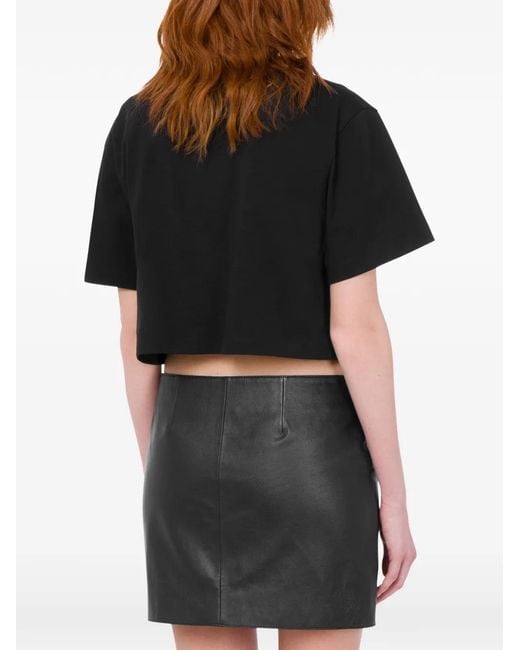 Love Moschino Black Embroidered Cotton Jersey T-Shirt