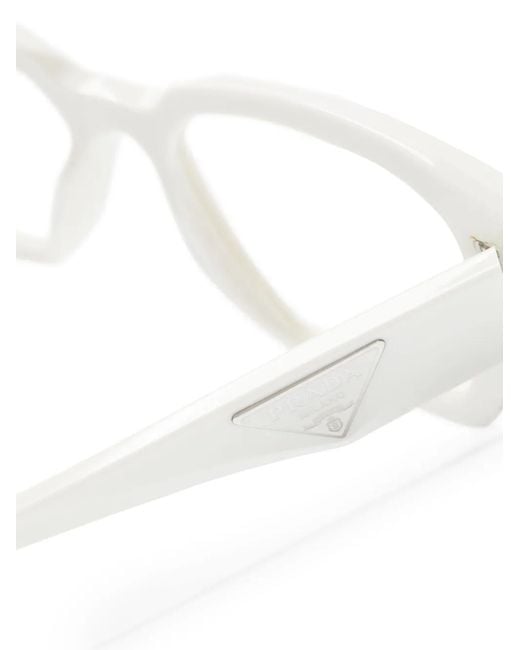Prada White Logo-Plaque Square-Frame Glasses